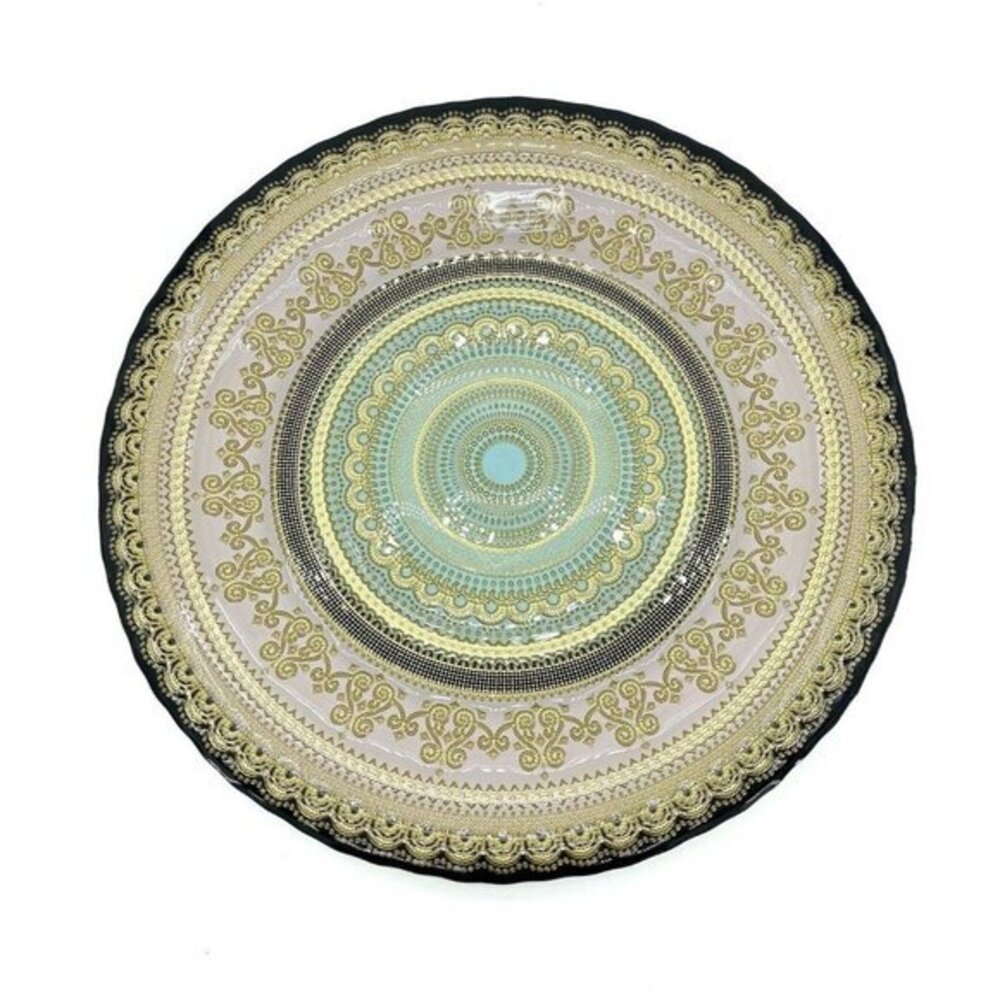 TURKISH GLASS 13" Charger Plates Hand Painted Oriental Pattern Set of 2 NWT Pink